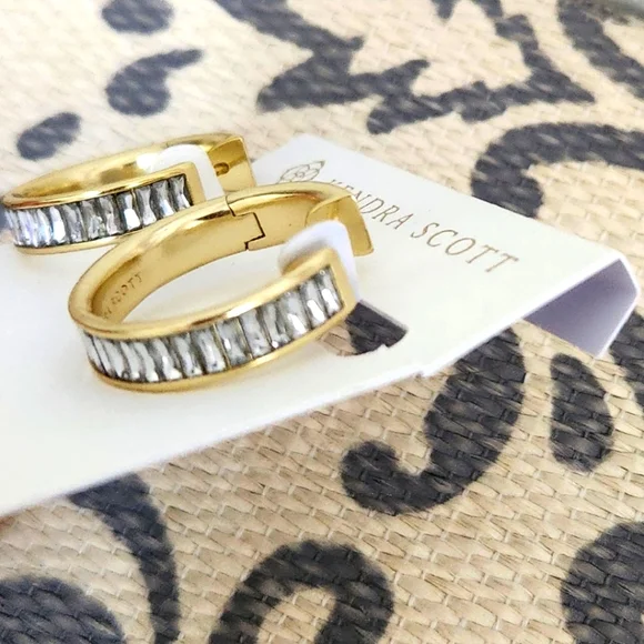 SOLD!!!    Kendra Scott  Crystal & Gold Hoop Earrings - Picture 4 of 8